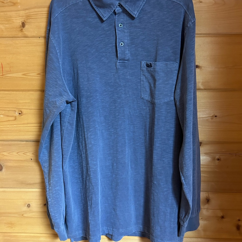 T-shirt long sleeves slate blue XL cotton collar southern marsh